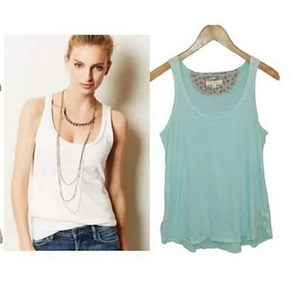Anthropologie Pure+Good Slub Scoop Tank Top Sleeveless Top Aqua Blue XS